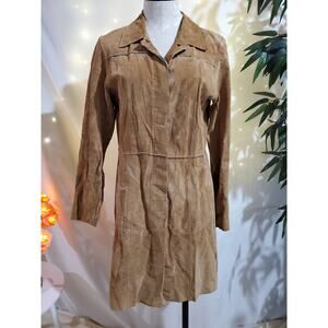 Guess Classic Vintage Penny Lane Raw Tan Long Leather Jacket Womens M Hippie